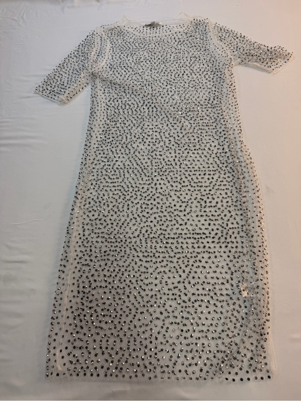 Hot & Delicious White Sheer Rhinestone Midi Dress